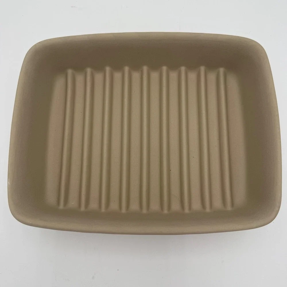 Pampered Chef Small Ridged Baker 1342 Unglazed Stoneware Tan 9x6.75x1.75 USA NEW